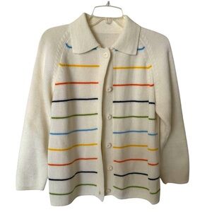 Vintage Oversized Rainbow Striped Retro Collared Knit Cardigan
